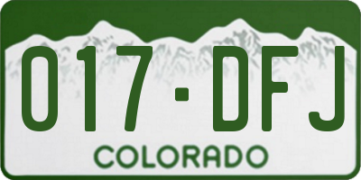 CO license plate 017DFJ