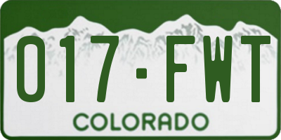 CO license plate 017FWT