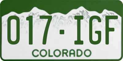 CO license plate 017IGF