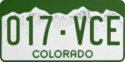 CO license plate 017VCE