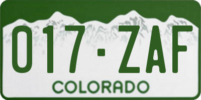 CO license plate 017ZAF