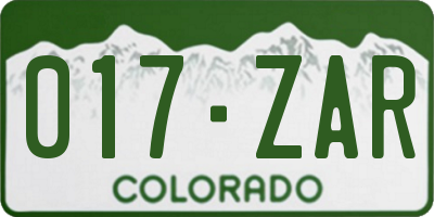 CO license plate 017ZAR