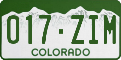 CO license plate 017ZIM