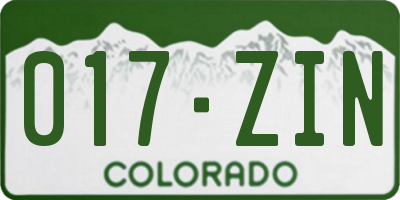 CO license plate 017ZIN