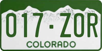 CO license plate 017ZOR