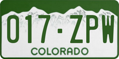 CO license plate 017ZPW