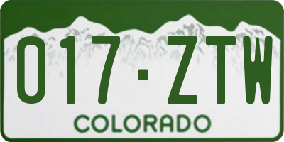 CO license plate 017ZTW