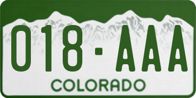 CO license plate 018AAA