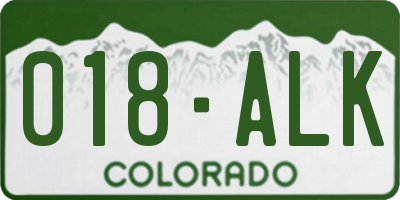 CO license plate 018ALK