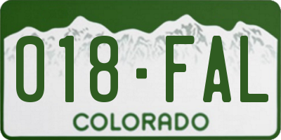 CO license plate 018FAL