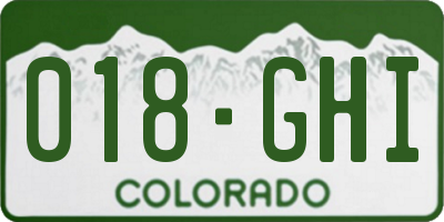 CO license plate 018GHI