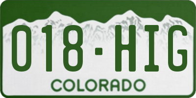 CO license plate 018HIG