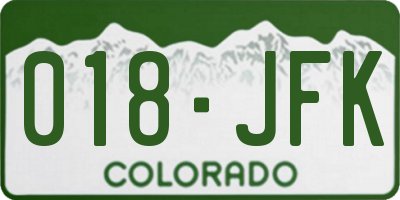CO license plate 018JFK