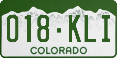 CO license plate 018KLI