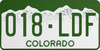 CO license plate 018LDF