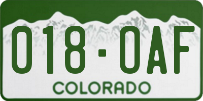 CO license plate 018OAF