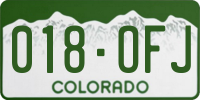 CO license plate 018OFJ