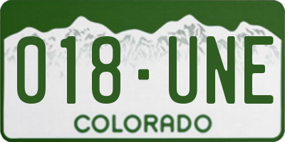 CO license plate 018UNE