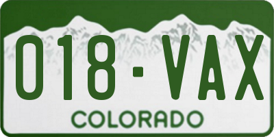 CO license plate 018VAX
