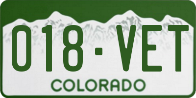 CO license plate 018VET