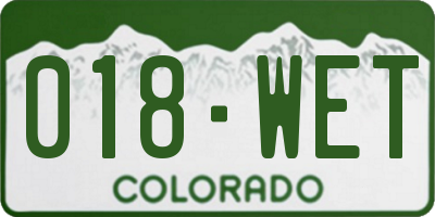 CO license plate 018WET