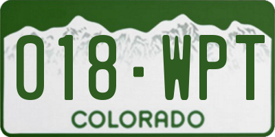 CO license plate 018WPT