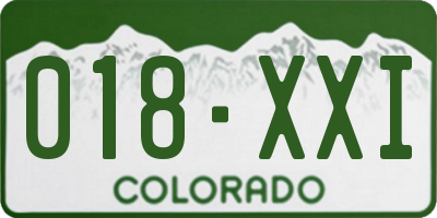 CO license plate 018XXI