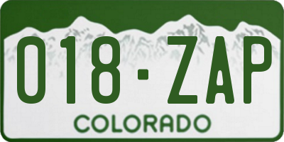 CO license plate 018ZAP