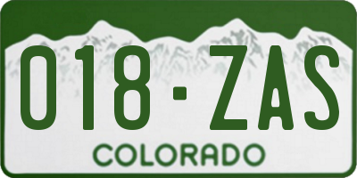 CO license plate 018ZAS