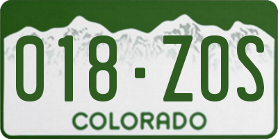 CO license plate 018ZOS