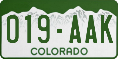 CO license plate 019AAK
