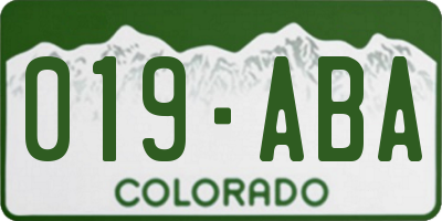 CO license plate 019ABA