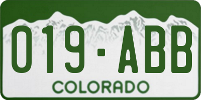 CO license plate 019ABB
