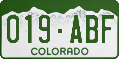 CO license plate 019ABF