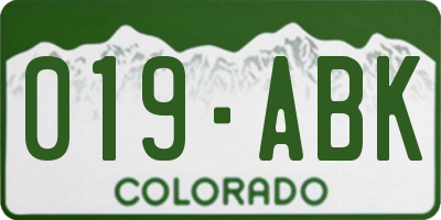 CO license plate 019ABK