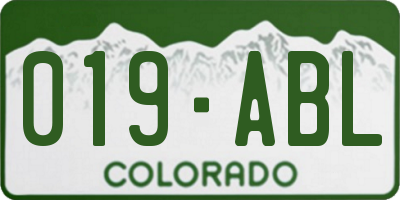 CO license plate 019ABL