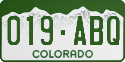 CO license plate 019ABQ