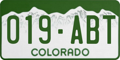 CO license plate 019ABT
