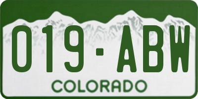 CO license plate 019ABW
