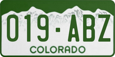 CO license plate 019ABZ