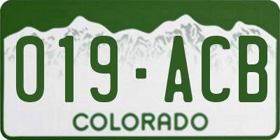 CO license plate 019ACB