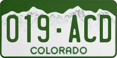 CO license plate 019ACD