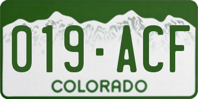 CO license plate 019ACF