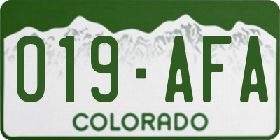 CO license plate 019AFA