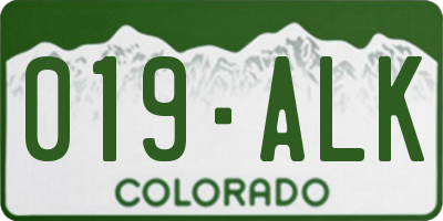 CO license plate 019ALK