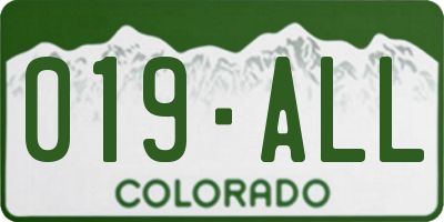 CO license plate 019ALL