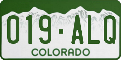 CO license plate 019ALQ