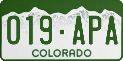 CO license plate 019APA