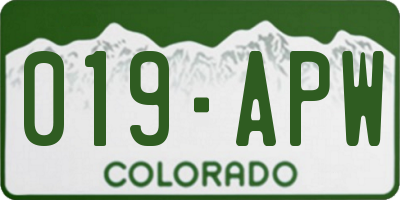 CO license plate 019APW