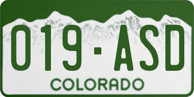 CO license plate 019ASD